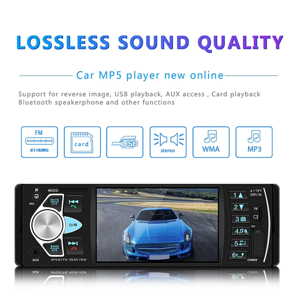 4.1inch Car Stereo 1Din Car Radio 60W FM Remote Control Multimedia Player Bluetooth MP5 Player Support TF Card Autoradio — view 3