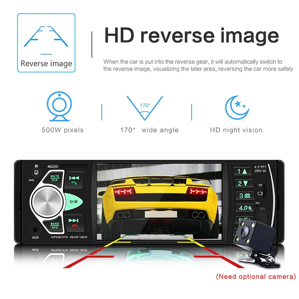 4.1inch Car Stereo 1Din Car Radio 60W FM Remote Control Multimedia Player Bluetooth MP5 Player Support TF Card Autoradio — view 4