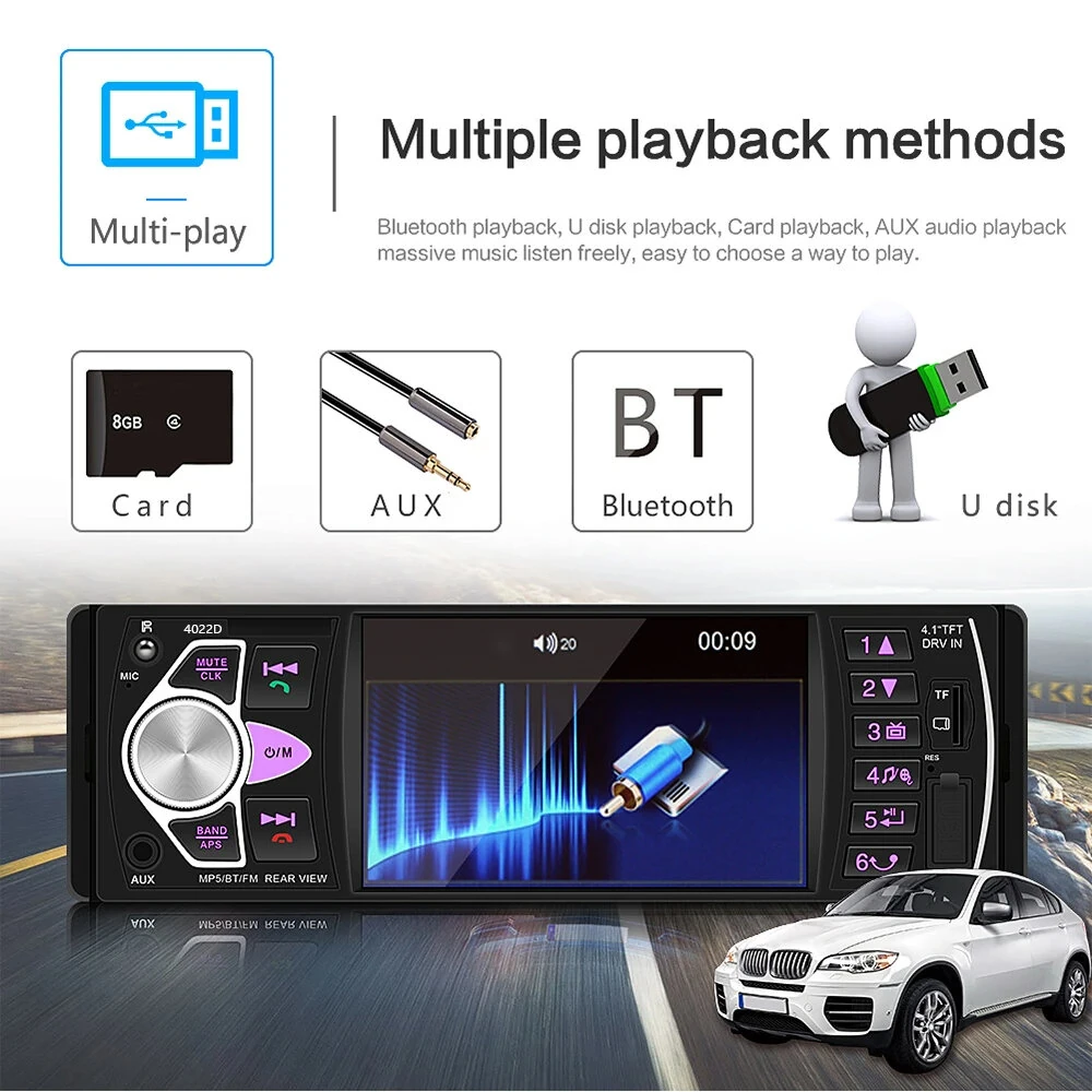4.1inch Car Stereo 1Din Car Radio 60W FM Remote Control Multimedia Player Bluetooth MP5 Player Support TF Card Autoradio — view 5