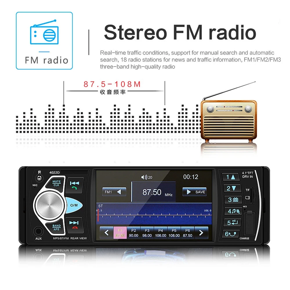 4.1inch Car Stereo 1Din Car Radio 60W FM Remote Control Multimedia Player Bluetooth MP5 Player Support TF Card Autoradio — view 6