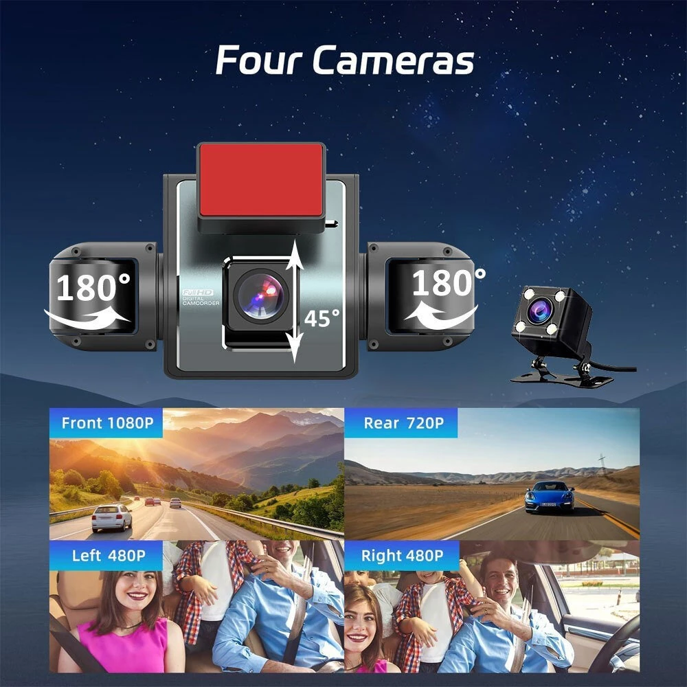4 Channel Car Dash Camera 2 inch Screen 1080P Infrared Night Vision 360 Wide Angle Parking Monitor Loop Recording — view 4