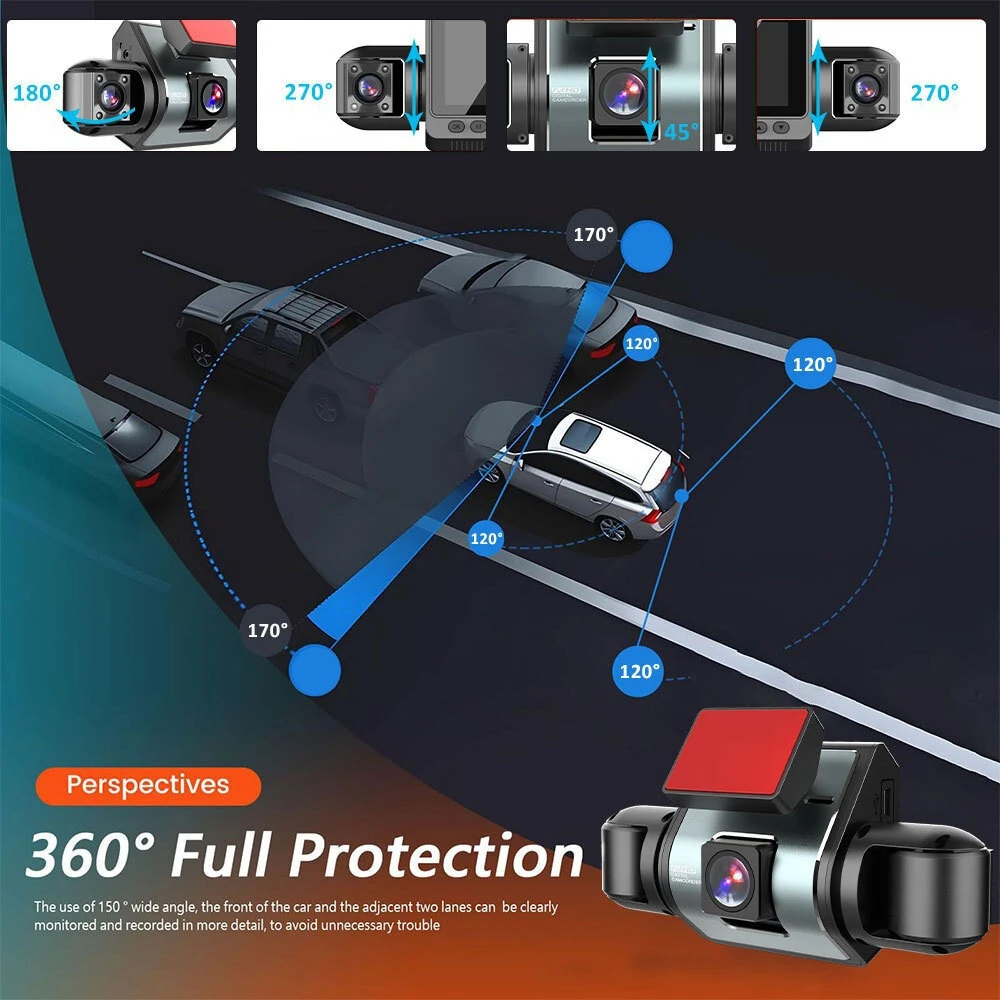 4 Channel Car Dash Camera 2 inch Screen 1080P Infrared Night Vision 360 Wide Angle Parking Monitor Loop Recording — view 7