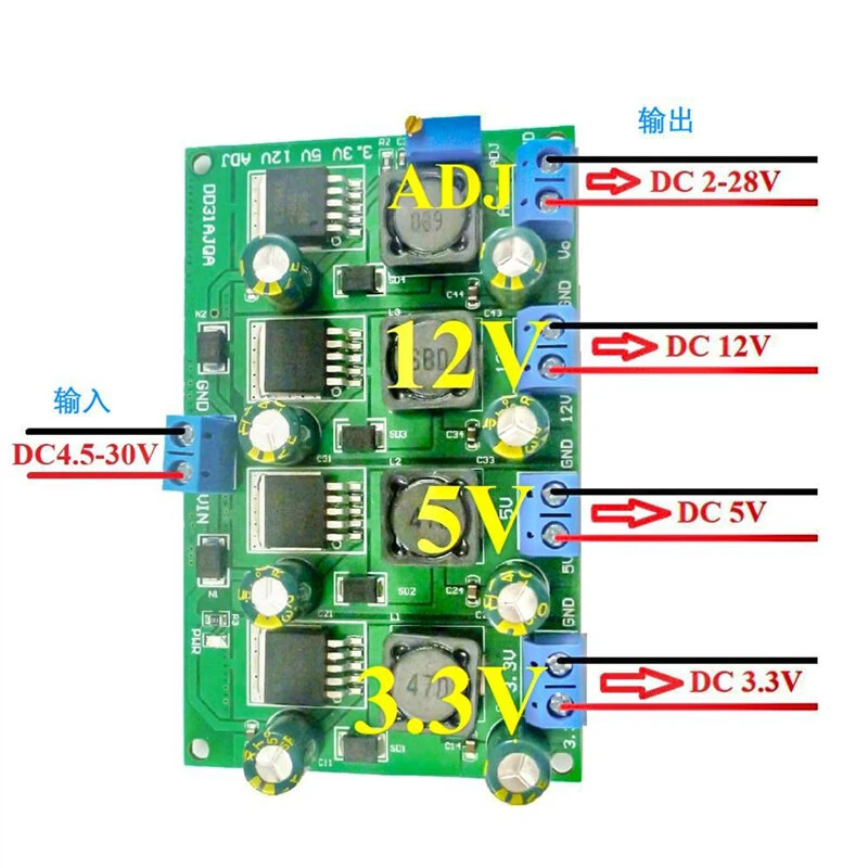 4 Channel DC-DC Buck Converter Step-down Power Module 3.3V 5V 12V Adjustable Output 3A XL2596 Chip Thermal Shutdown Protection Smart Home Automation — view 3