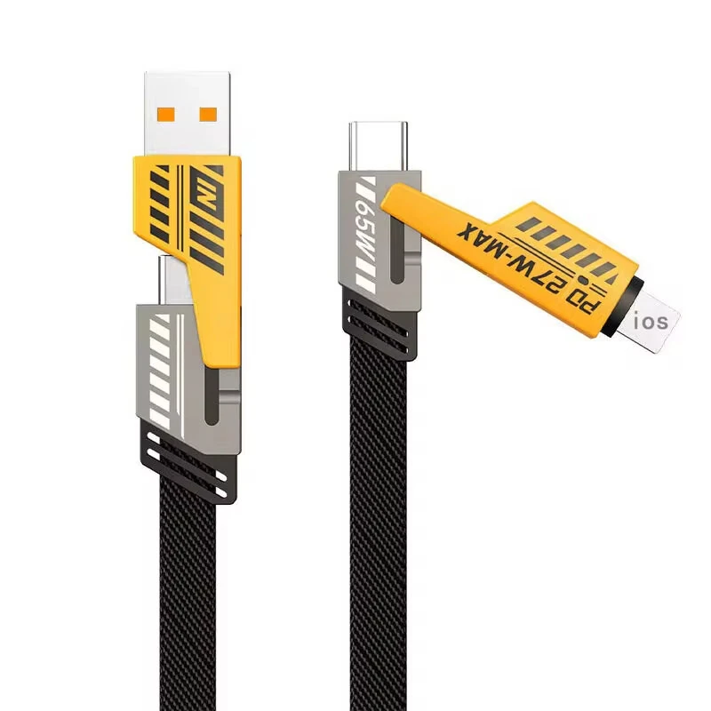 4-in-1 3A PD65W USB-A/Type-C to iP/Type-C Cable Fast Charging Data Transmission Copper Core Line 1M/2M Long for iPhone 15 14 13 for Huawei Pura 70 Ultra for Samsung Galaxy Z Flip 6 — Pricio