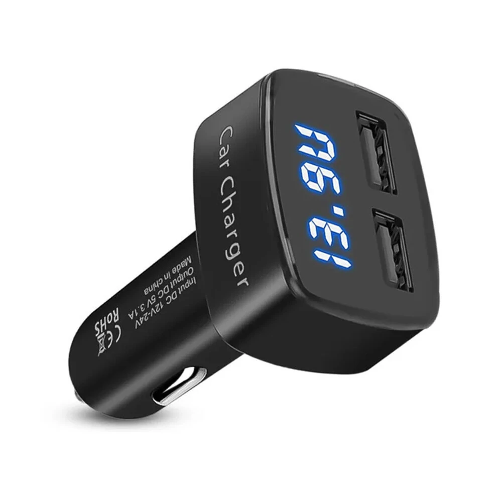 4 In 1 Car Charger Quick Charge 3.1A Dual Usb LCD Display with Temperature/voltage/current Meter Tester Adapter Digital Display — Pricio