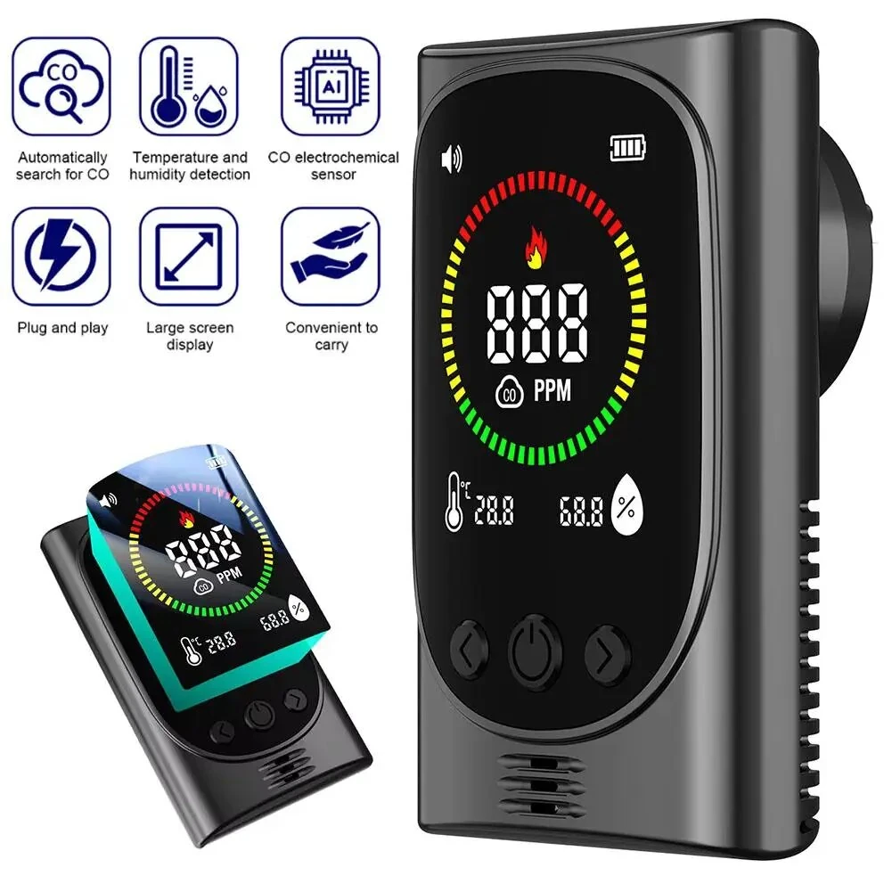 4 in 1 Gas Analyzer Carbon Monoxide Detector CO Alarm Portable Gas Leak Tester Air Quality Monitor with Sound Light Alarm for Home RV Camping Tent Safety — view 2