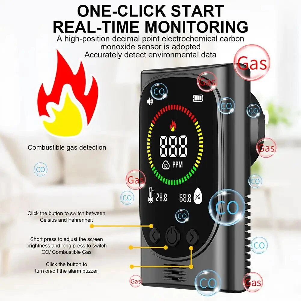 4 in 1 Gas Analyzer Carbon Monoxide Detector CO Alarm Portable Gas Leak Tester Air Quality Monitor with Sound Light Alarm for Home RV Camping Tent Safety — view 4