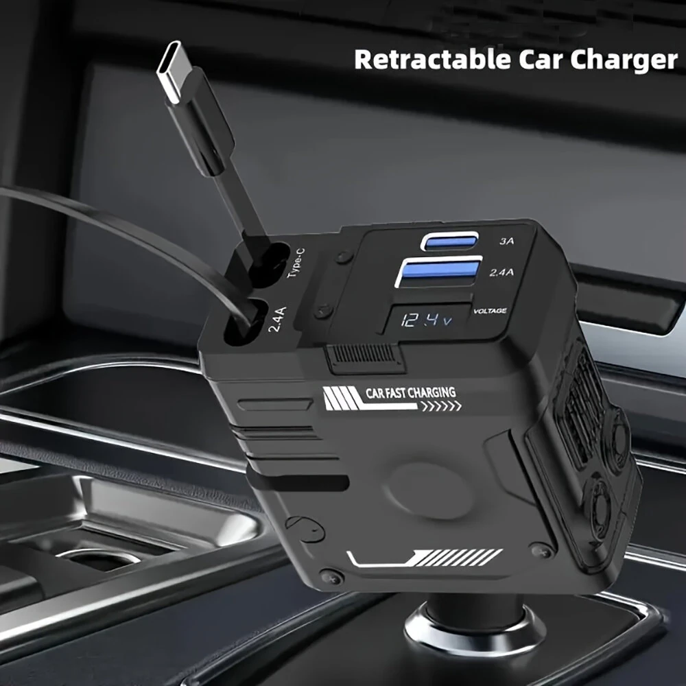 4 in 1 Retractable Car Charger Support 120W USB C Car Charger Adapter with 2 USB Ports Car Phone Charger for Samsung — view 5
