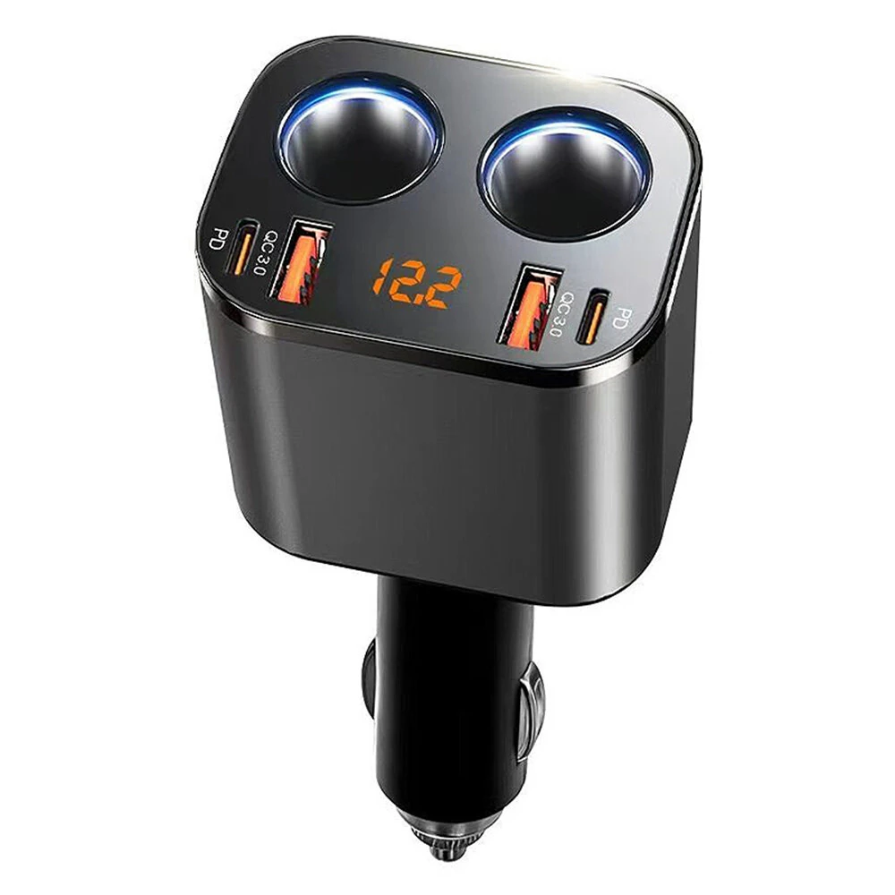 4-in-1 USB PD Car Charger Adapter 2USB-A+2USB-C+2 CigaretteLighter Support PD QC3.0 Fast Charging with Orange LED for iPhone 17 17Pro 16 Pro Max 15 14 13 for Huawei Mate XTs for OPPO for VIVO — view 4