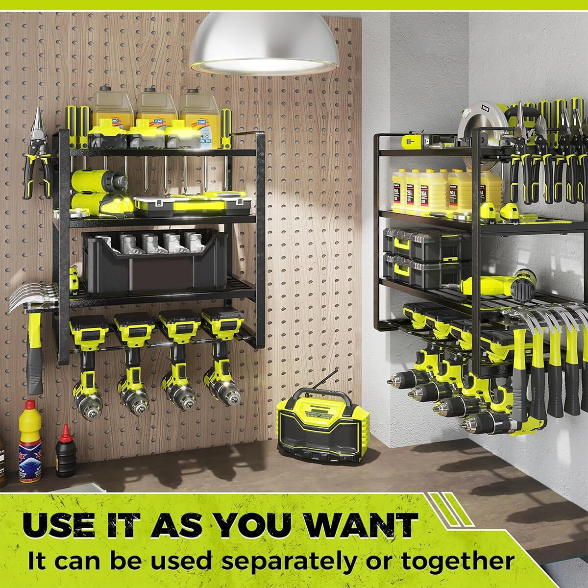 4 Layers Heavy Duty Iron Tool Storage Rack Wall Mount Organizer Battery Charging Station Drill Slots Easy Installation for Garage Workshop — view 4