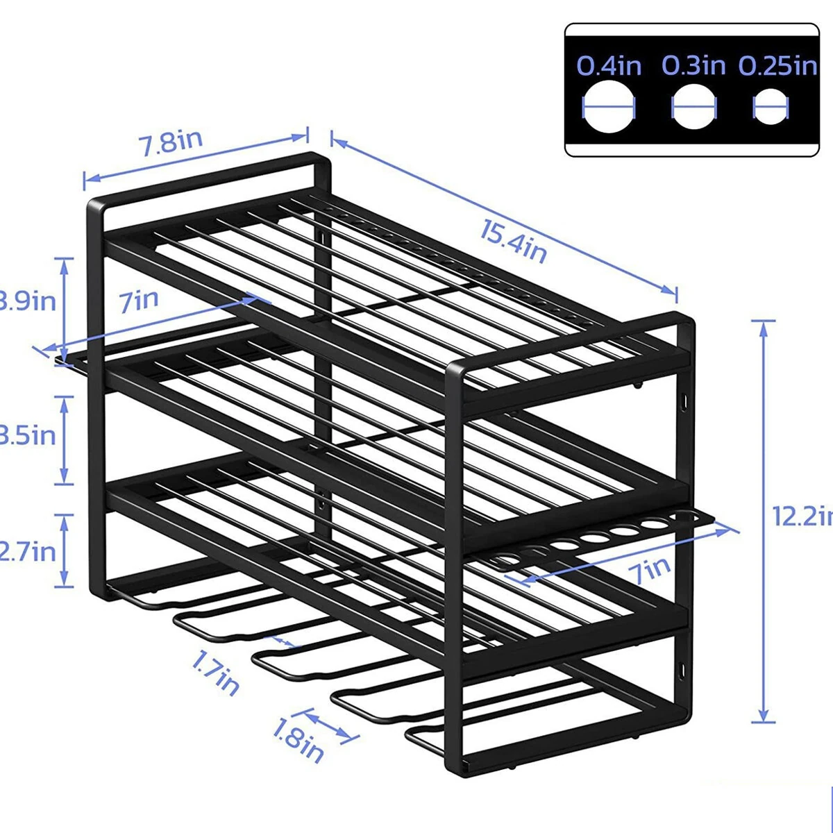 4 Layers Heavy Duty Iron Tool Storage Rack Wall Mount Organizer Battery Charging Station Drill Slots Easy Installation for Garage Workshop — view 7