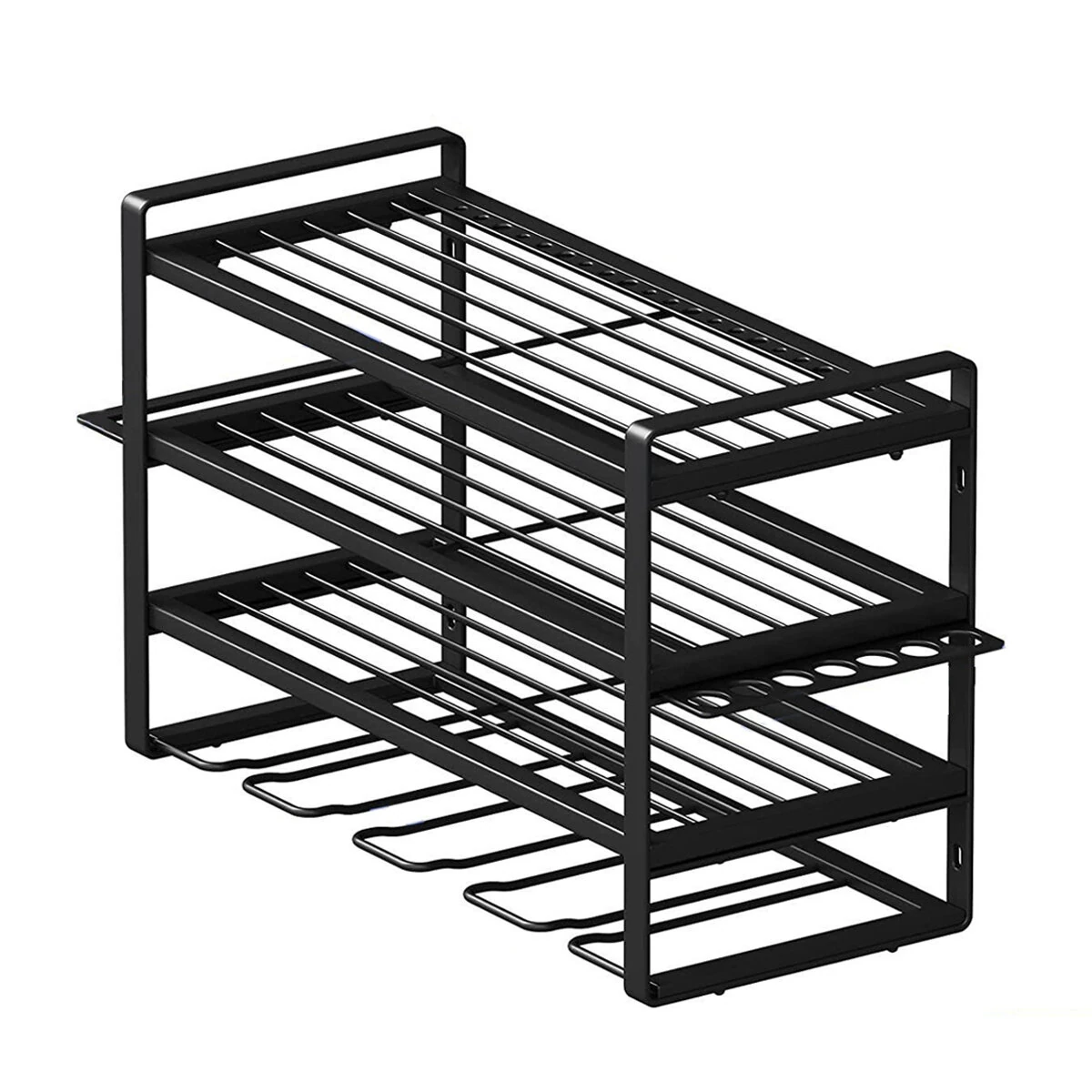 4 Layers Heavy Duty Iron Tool Storage Rack Wall Mount Organizer Battery Charging Station Drill Slots Easy Installation for Garage Workshop — view 8