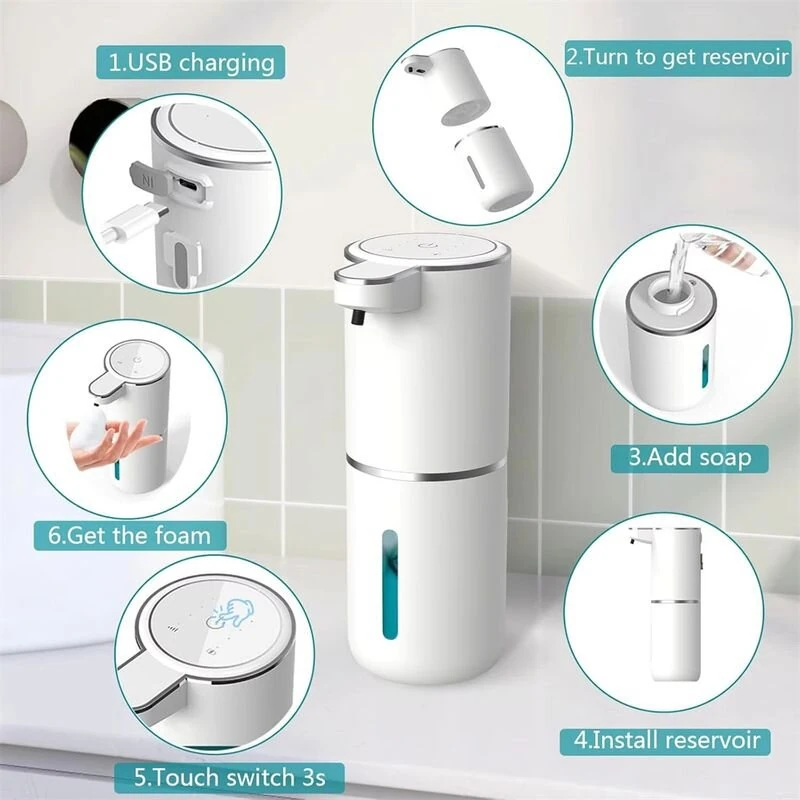 4 Level Automatic Soap Dispenser Touchless Foaming Soap Dispenser 350ML USB Rechargeable Electric Adjustable Foam Soap Dispenser — view 8