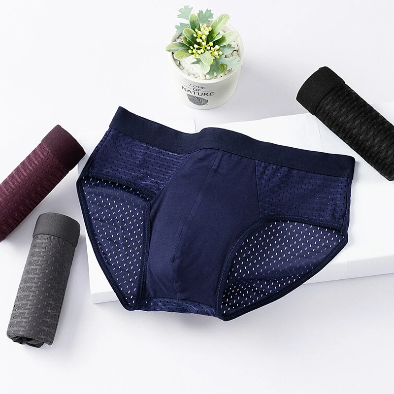 4 Pack Men's Bamboo Mesh Briefs Underwear Breathable Hombre Hole Large Size Panties Male Shorts Lingerie Underpants — view 5
