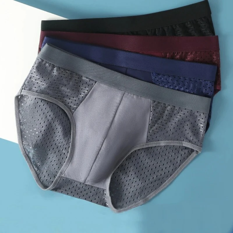 4 Pack Men's Bamboo Mesh Briefs Underwear Breathable Hombre Hole Large Size Panties Male Shorts Lingerie Underpants — view 6