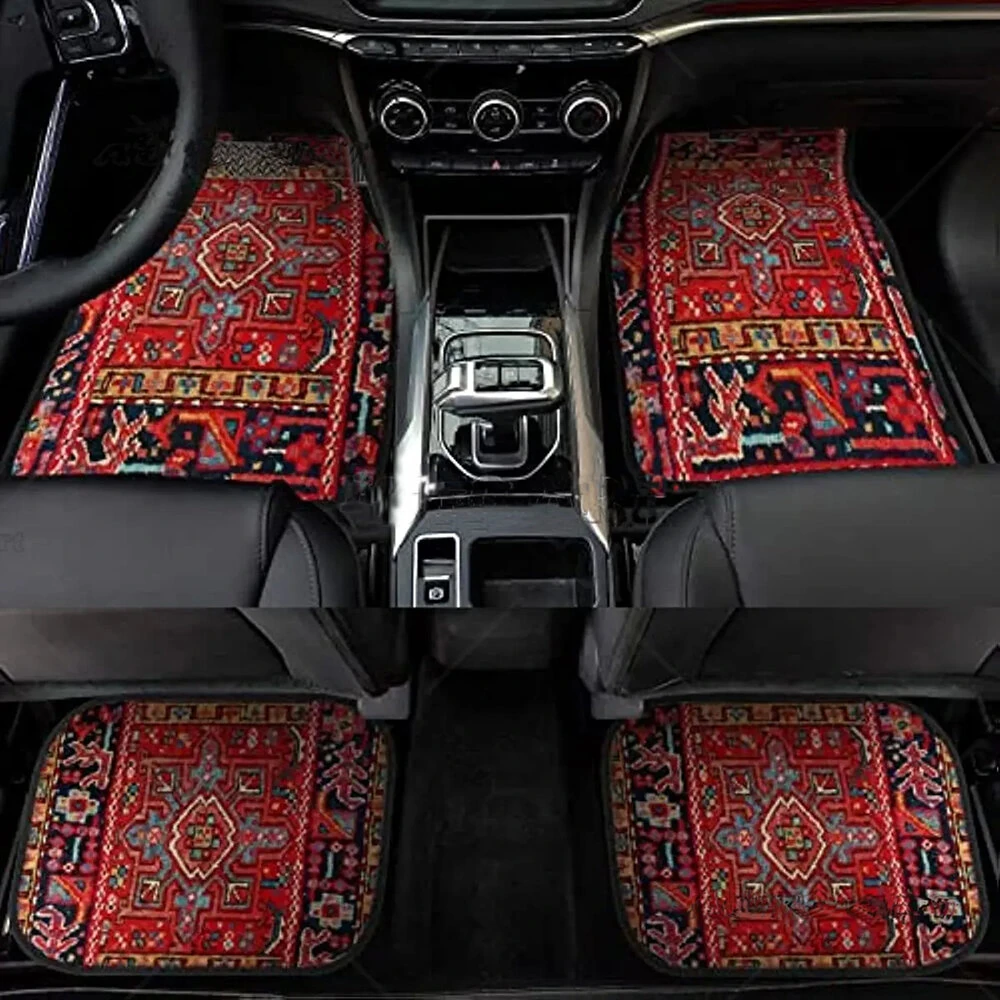 4 Pcs Car Floor Carpets Persian Style Set Front and Rear Carpets Pattern Printed Car Interior Foot Mats for Most Cars Trucks SUVs — view 3