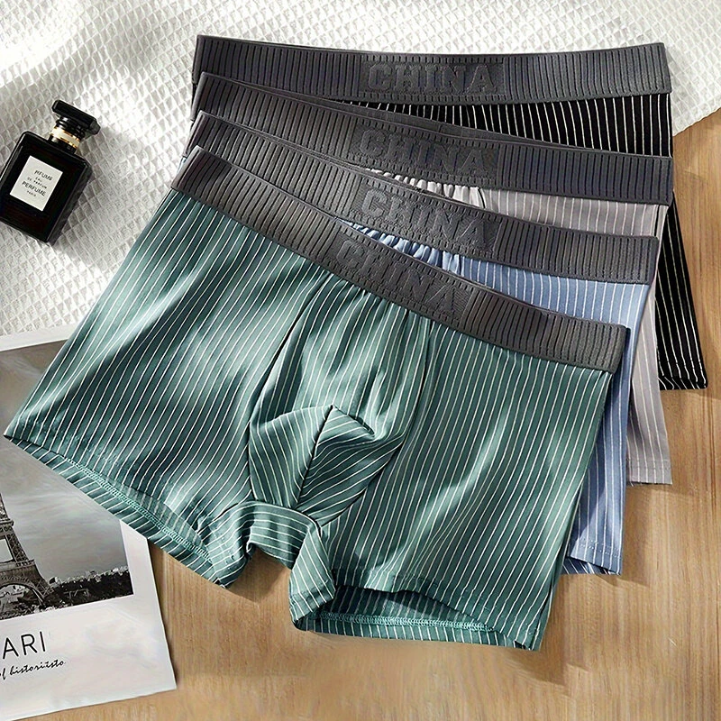 4 Pcs Men's Underwear Fashion Striped Boxer Briefs Trend Pure Cotton Boxing Shorts Comfy Breathable Men Underwear Set Plus Size L-5XL — view 2