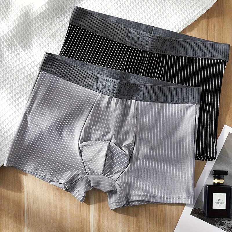 4 Pcs Men's Underwear Fashion Striped Boxer Briefs Trend Pure Cotton Boxing Shorts Comfy Breathable Men Underwear Set Plus Size L-5XL — view 3