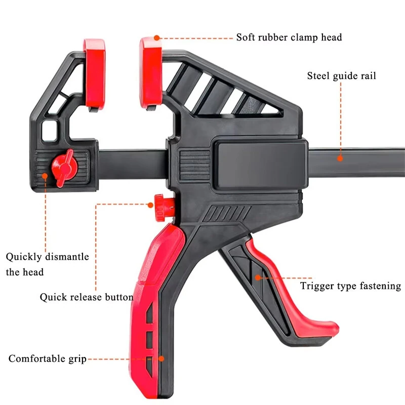 4-Piece 12 Inch Bar Clamps One-Handed Quick-Grip Ratchet Trigger Clamp Spreader for Woodworking Craft — view 6