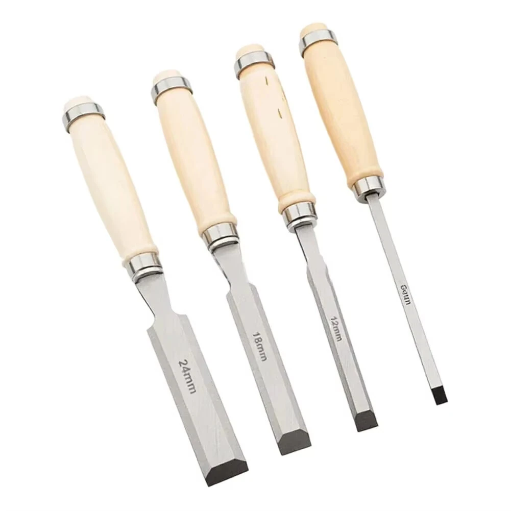 4 Piece Wood Chisel Set 6mm 12mm 18mm 24mm Wood Chisel Chrome Vanadium Steel Carpenter Woodworking Carving Gouge — image 1