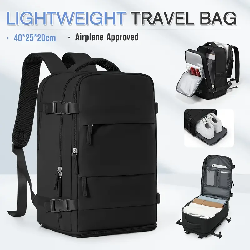 40*25*20cm Waterproof Nylon Travel Backpack 180° Open Design Laptop Clothing Shoes Compartment Luggage Bag with Trolley Strap — view 2