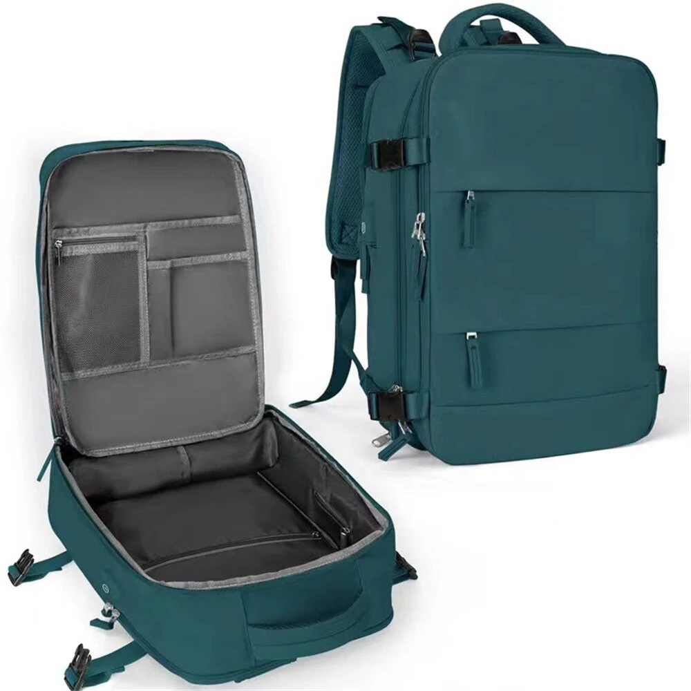 40*25*20cm Waterproof Nylon Travel Backpack 180° Open Design Laptop Clothing Shoes Compartment Luggage Bag with Trolley Strap — view 4