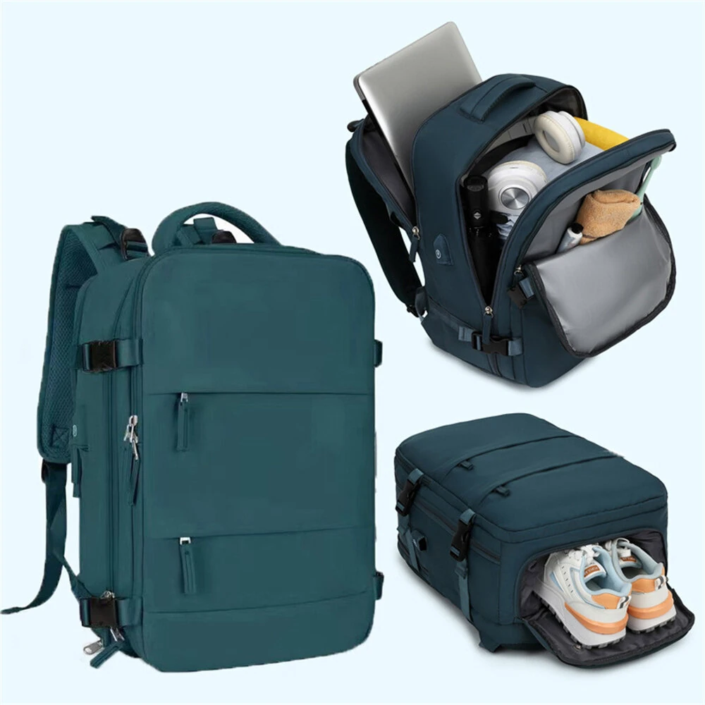 40*25*20cm Waterproof Nylon Travel Backpack 180° Open Design Laptop Clothing Shoes Compartment Luggage Bag with Trolley Strap — view 5