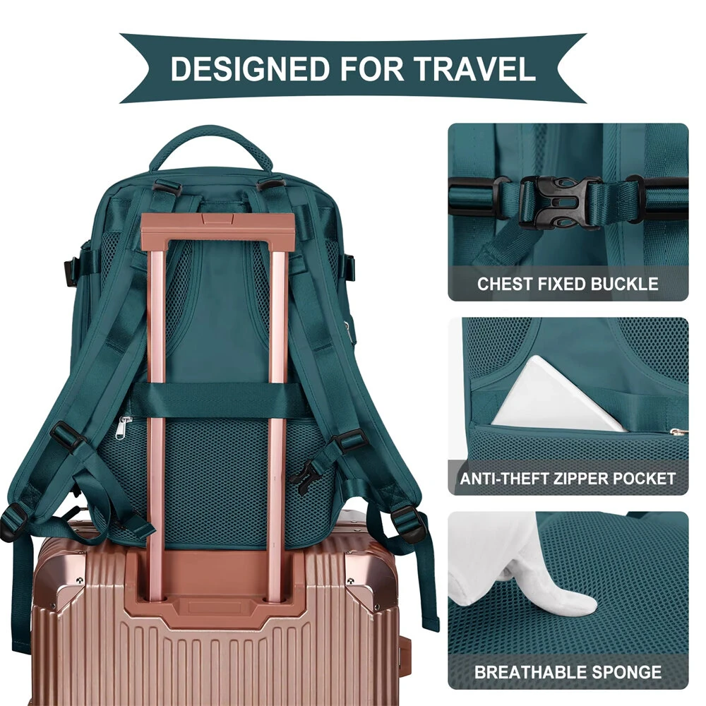 40*25*20cm Waterproof Nylon Travel Backpack 180° Open Design Laptop Clothing Shoes Compartment Luggage Bag with Trolley Strap — view 6