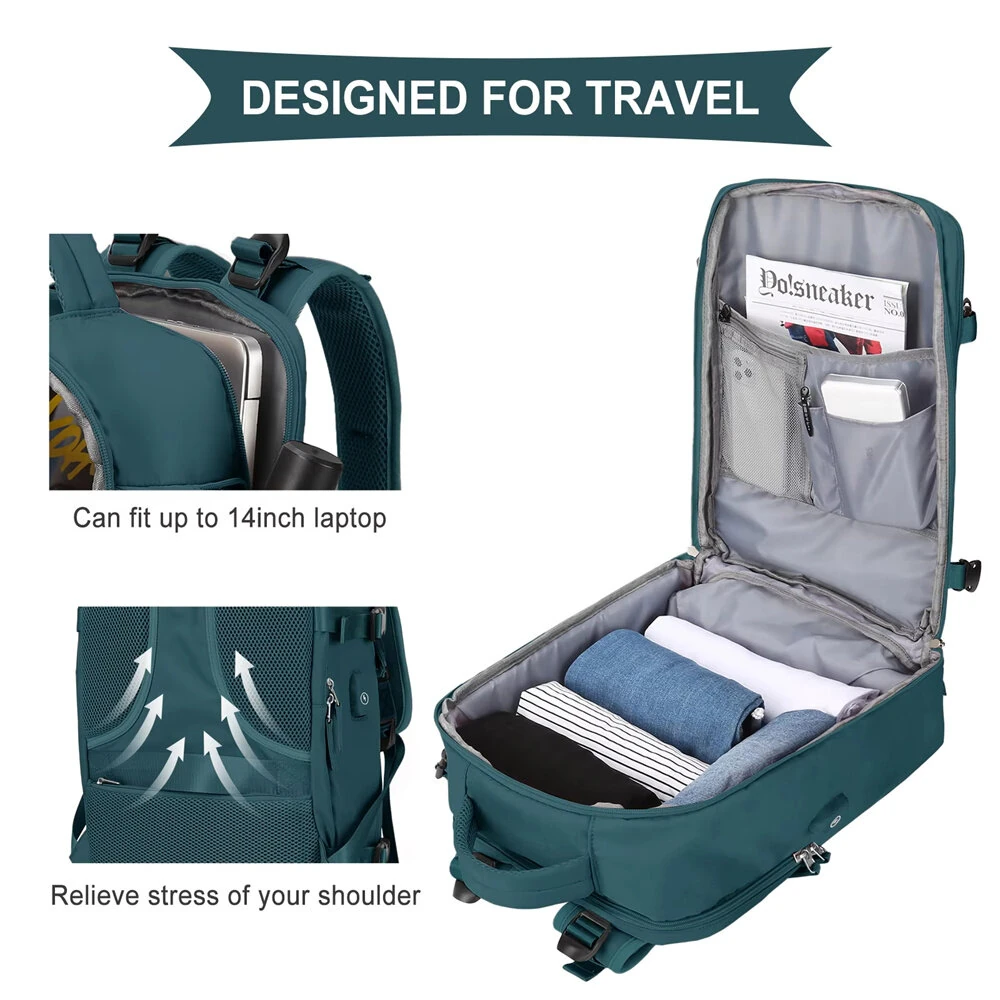 40*25*20cm Waterproof Nylon Travel Backpack 180° Open Design Laptop Clothing Shoes Compartment Luggage Bag with Trolley Strap — view 8
