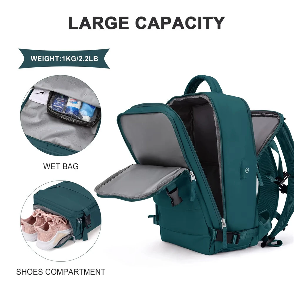 40*25*20cm Waterproof Nylon Travel Backpack 180° Open Design Laptop Clothing Shoes Compartment Luggage Bag with Trolley Strap — view 9