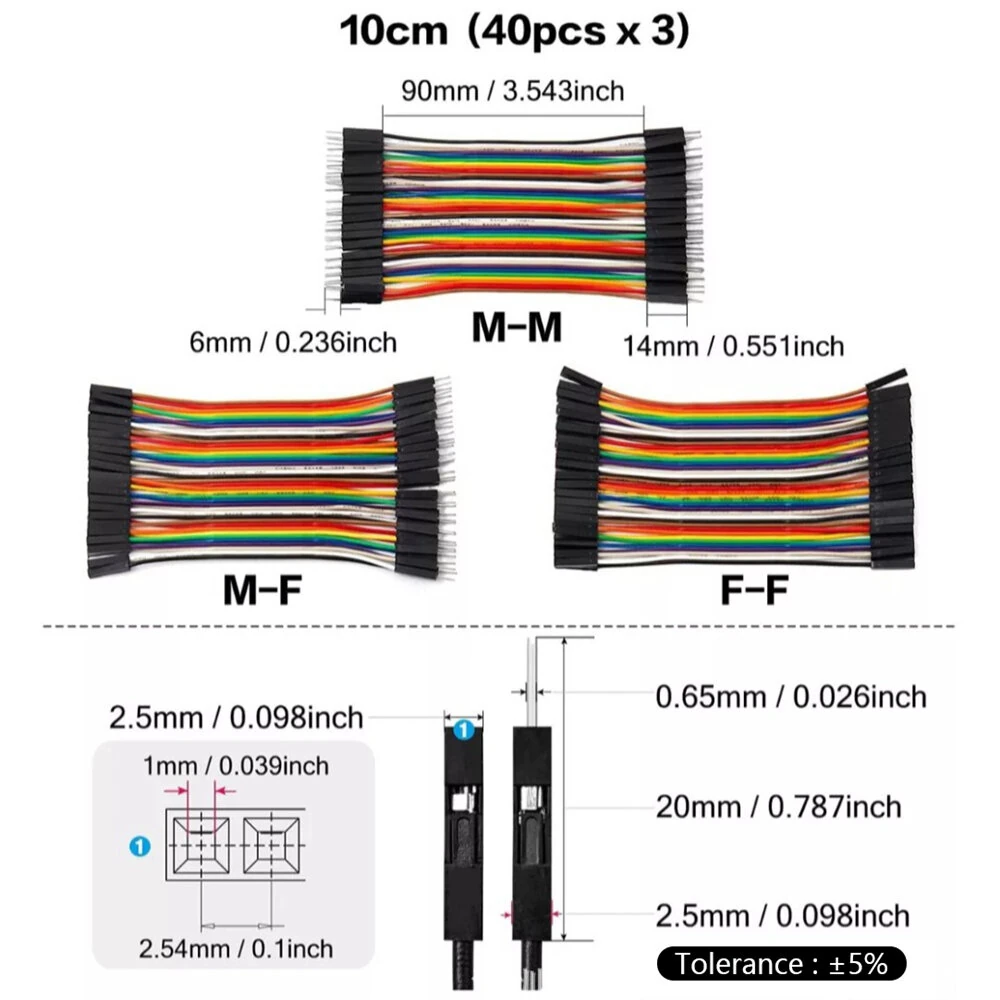 40 Pin Jumper Cable Male to Female/Male to Male/Female to Female 10cm 20cm 30cm Nickel Plated Copper Rainbow Color Wires — view 2