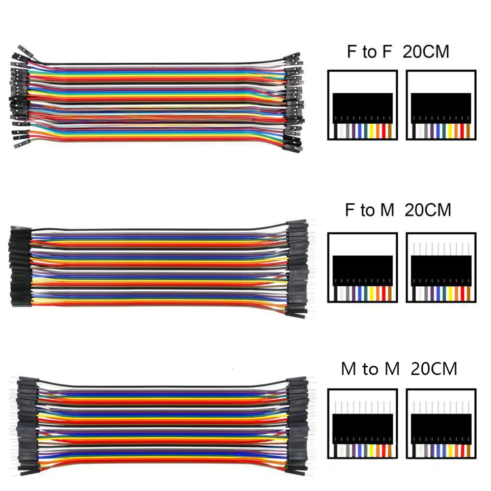 40 Pin Jumper Cable Male to Female/Male to Male/Female to Female 10cm 20cm 30cm Nickel Plated Copper Rainbow Color Wires — view 7