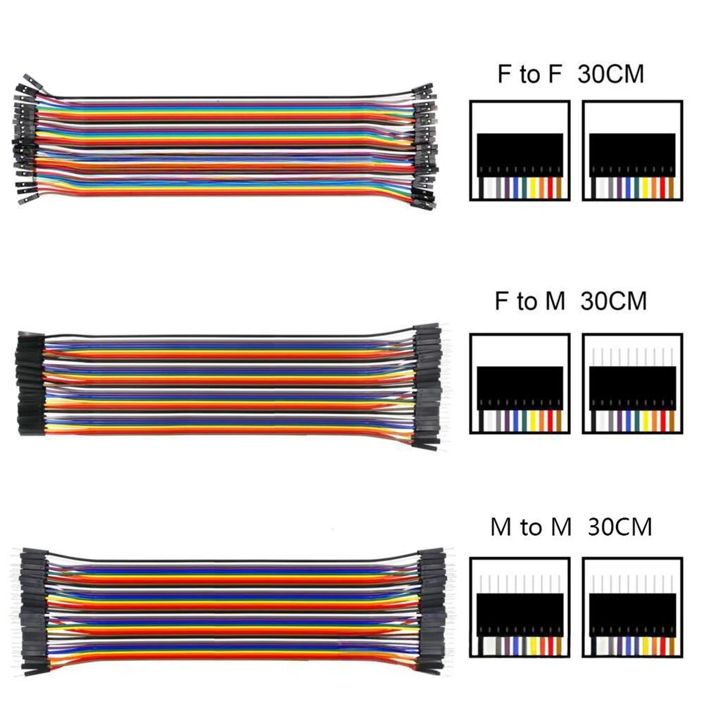 40 Pin Jumper Cable Male to Female/Male to Male/Female to Female 10cm 20cm 30cm Nickel Plated Copper Rainbow Color Wires — view 8