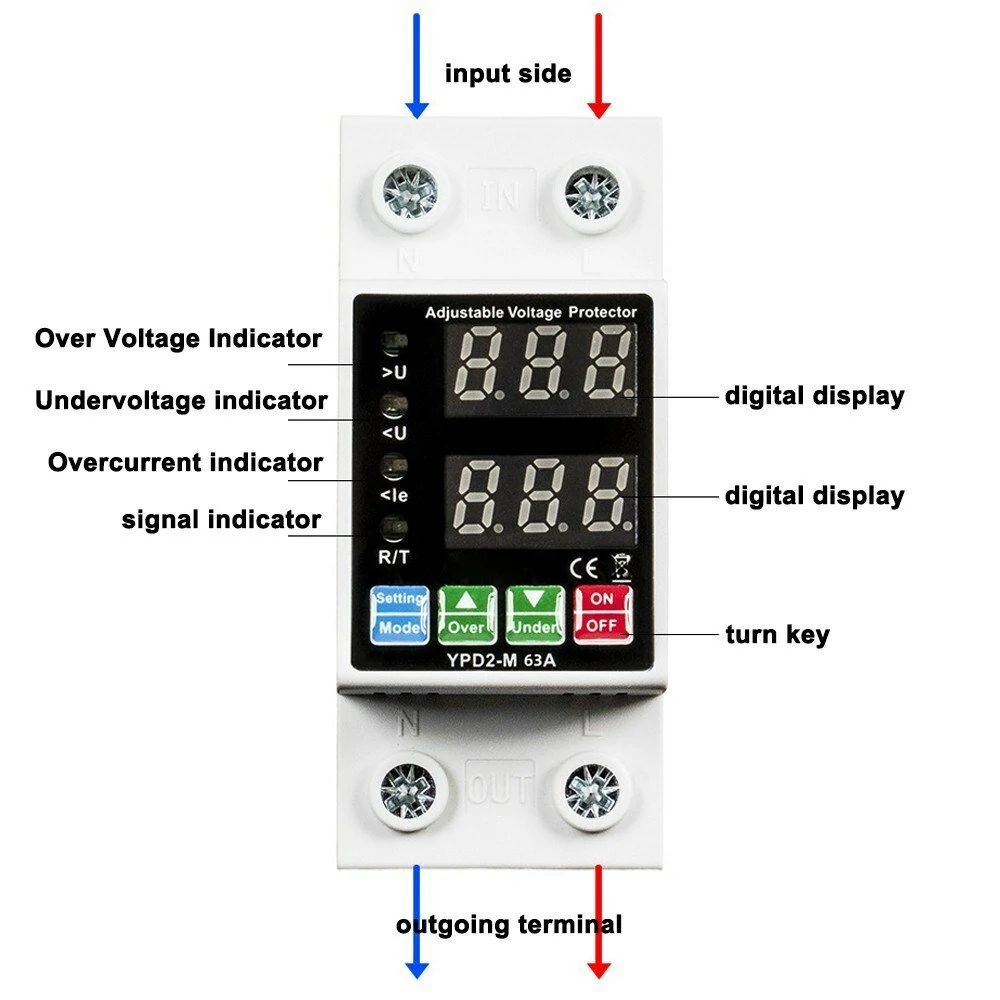 40A 63A Rated Current Automatic Reclosing Protector with Overvoltage Undervoltage Overcurrent Protection Real-Time Dual Digital Display Adjustable Current 230-280V Voltage Protection — view 4
