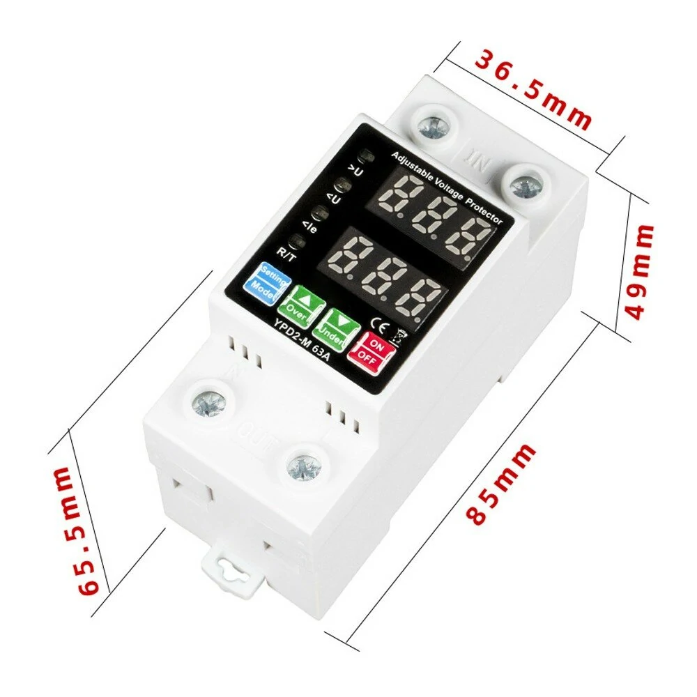 40A 63A Rated Current Automatic Reclosing Protector with Overvoltage Undervoltage Overcurrent Protection Real-Time Dual Digital Display Adjustable Current 230-280V Voltage Protection — view 8