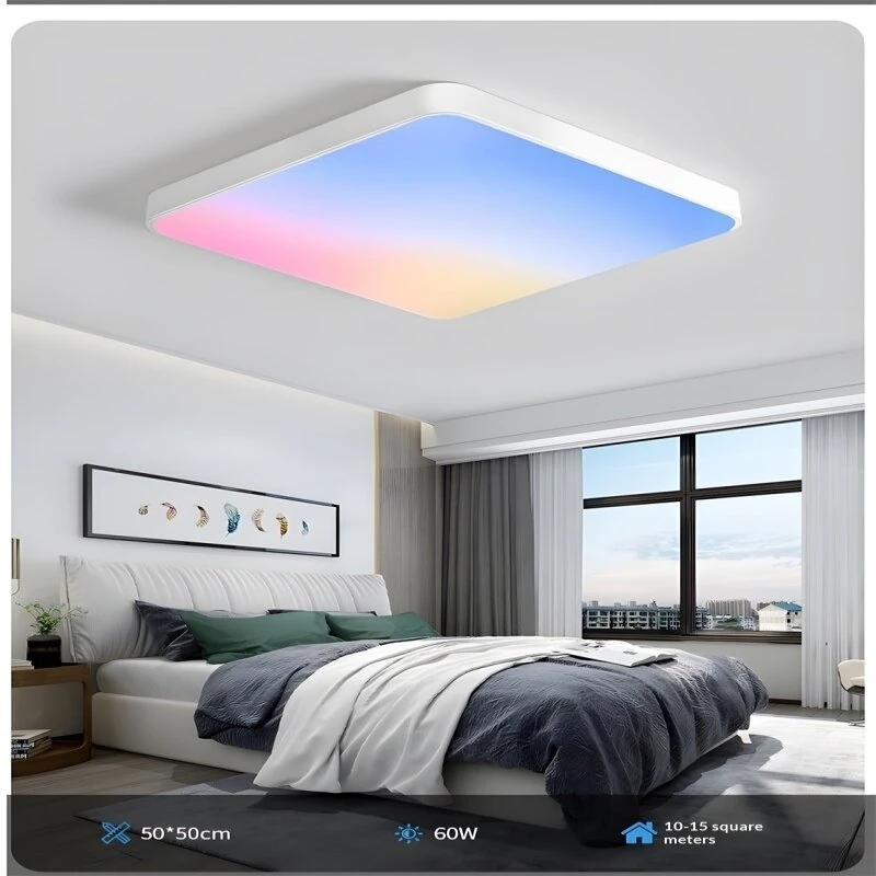 40cm Round Square LED Ceiling Light 40W RGB Ultra-High Color Wide Angle Multi-color Adjustable IP40 Dustproof White Light LED Lamp for Home Room Lighting Decoration — view 2