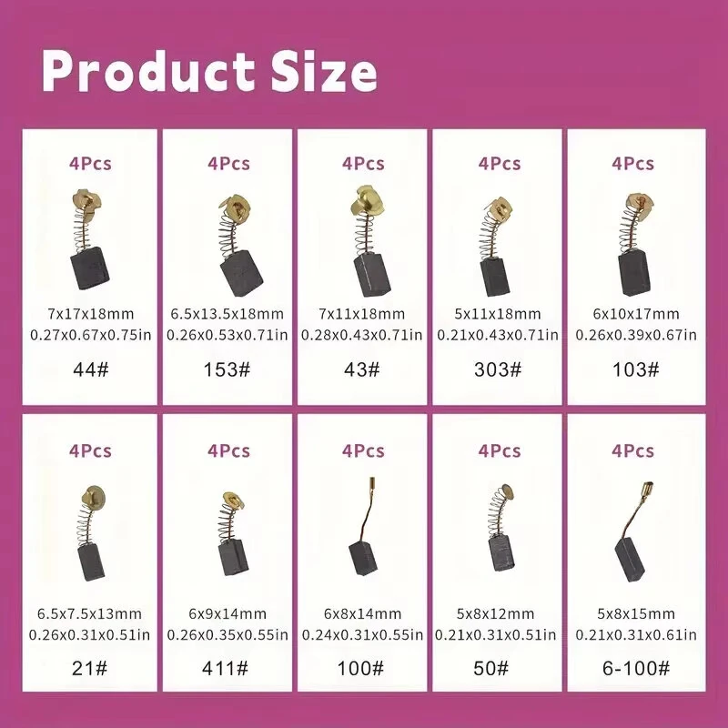 40pcs Carbon Brushes Brush Repairing Part for General Electric Motor for Electric Motors Graphite Brush 10 Different Types — view 2