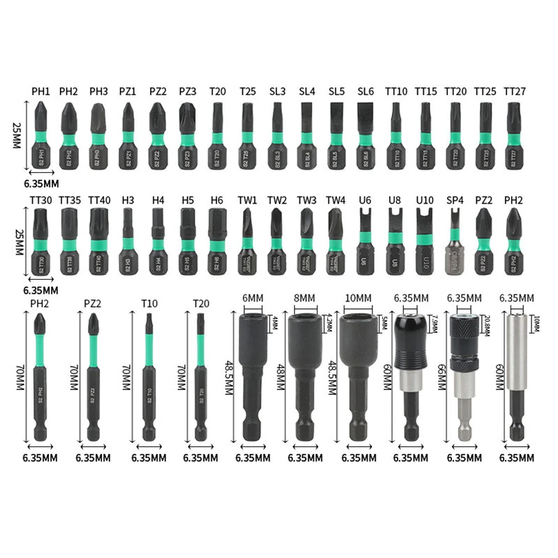 44PC Screwdriver Bit Set Magnetic S2 Steel 635mm Shank Compatible with Electric Screwdriver Drill Lithium Driver — view 3