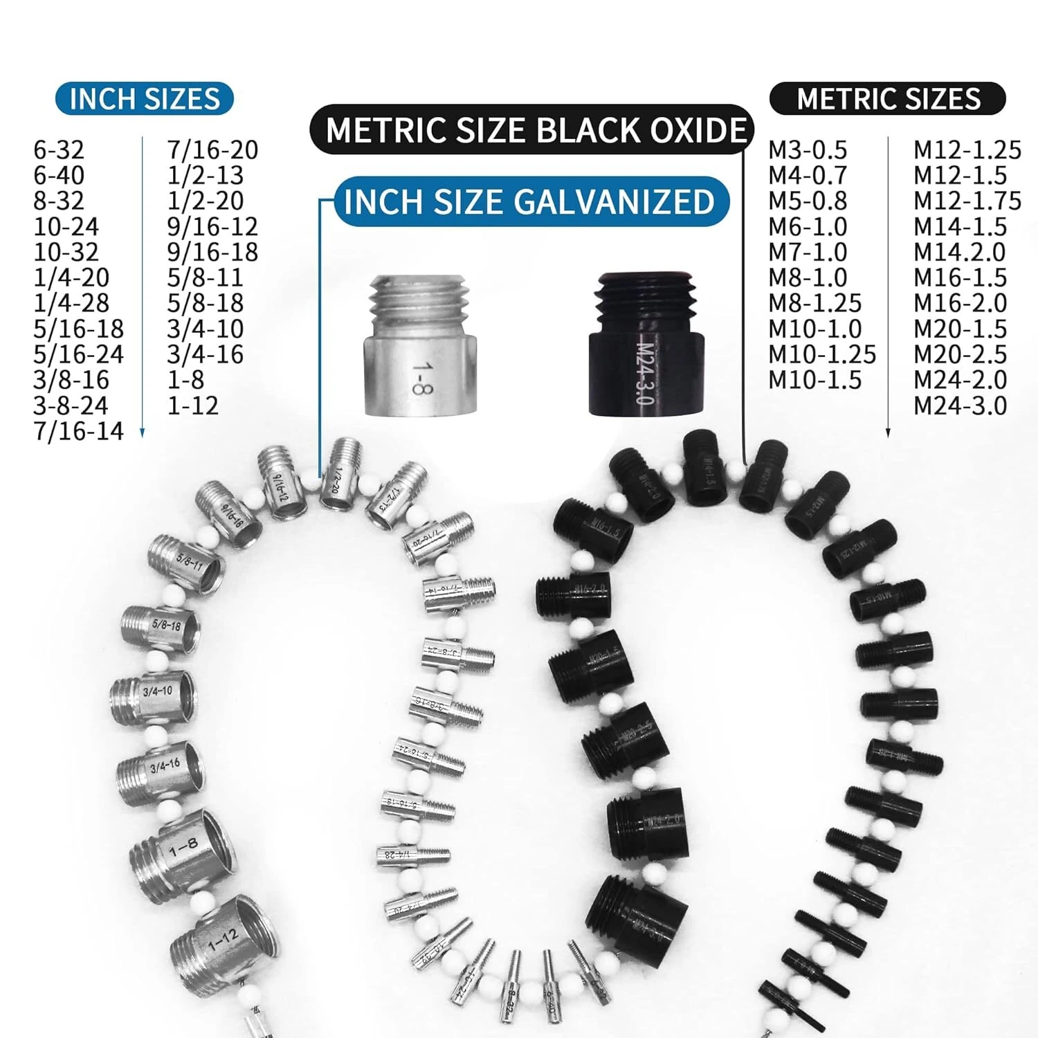 44PCS Thread Checker Nut & Bolt SWTC-44 Bundle 23 Inch & 21 Metric Sizes Stainless Steel Male Female Gauges Nut and Bolt Checker Set White & Black — view 3