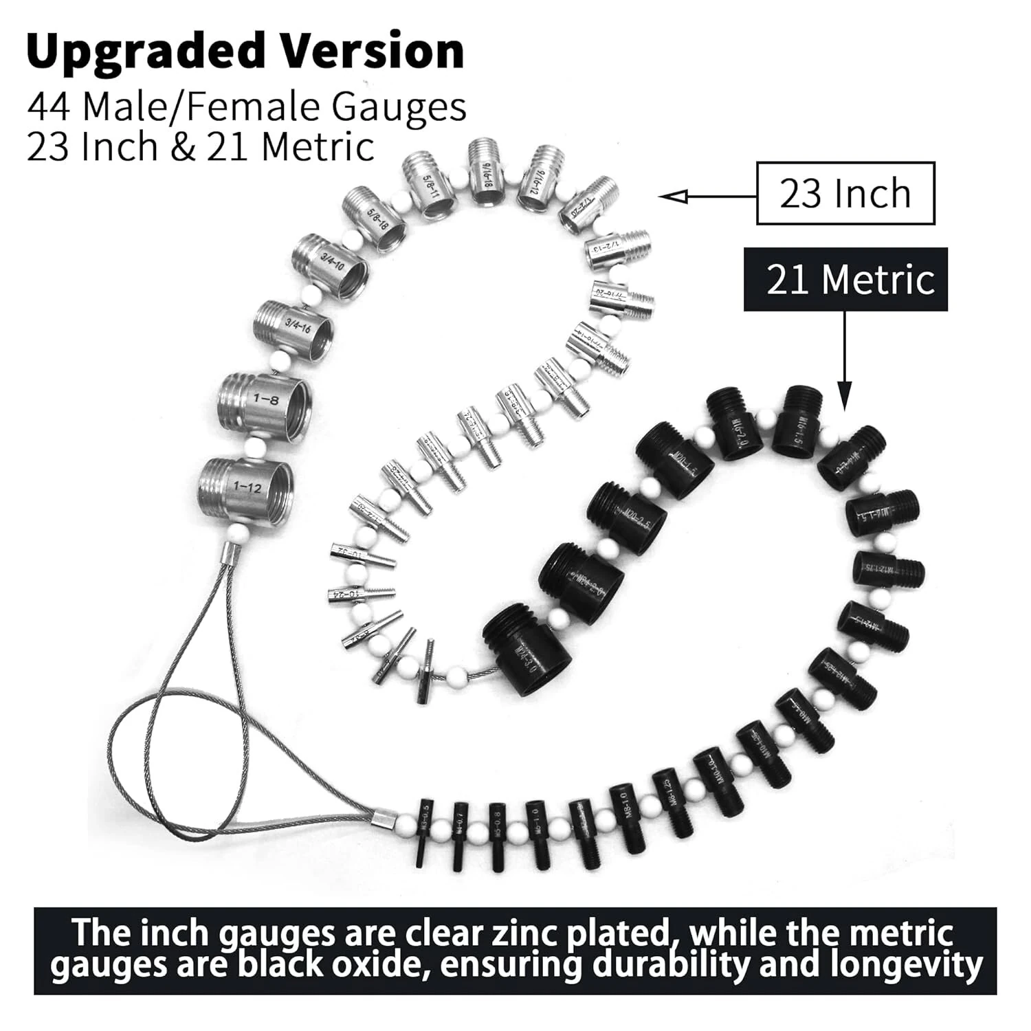 44PCS Thread Checker Nut & Bolt SWTC-44 Bundle 23 Inch & 21 Metric Sizes Stainless Steel Male Female Gauges Nut and Bolt Checker Set White & Black — view 5