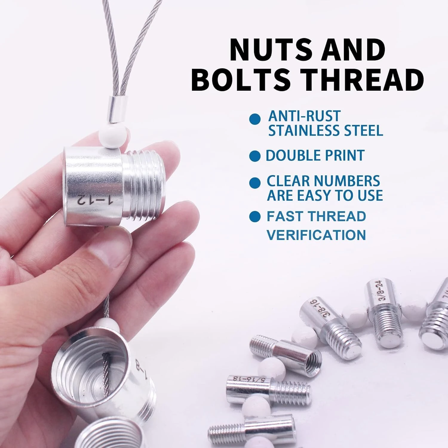 44PCS Thread Checker Nut & Bolt SWTC-44 Bundle 23 Inch & 21 Metric Sizes Stainless Steel Male Female Gauges Nut and Bolt Checker Set White & Black — view 7