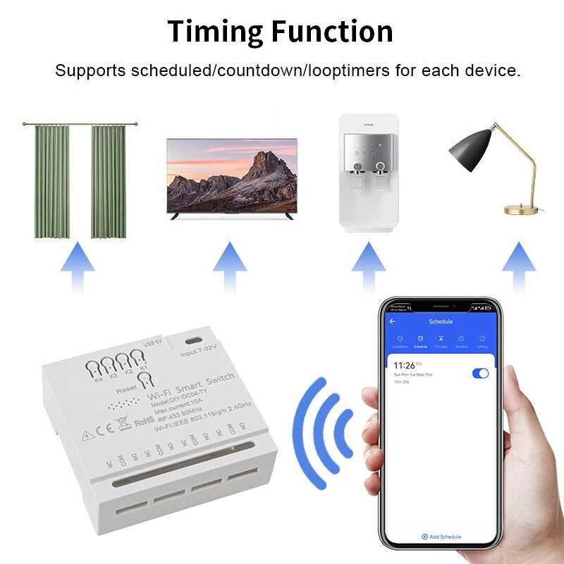 4CH Tuya WiFi Relay Smart Wireless Switch Module 4 Channels 7-32V 85-250V 2200W RF433 Remote Control 10A 4 Way Receiver with Alexa Smart Life APP — view 4