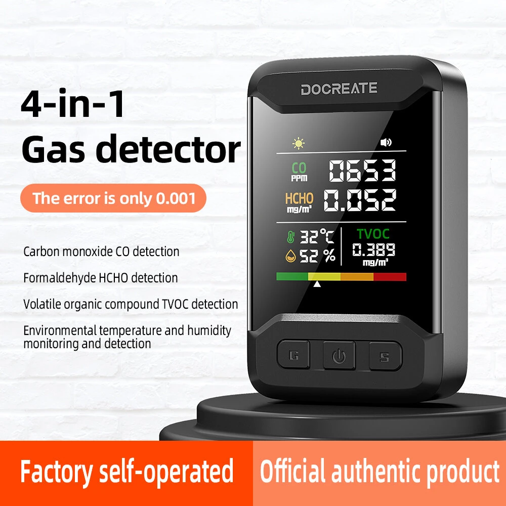 4IN1 CM51 Indoor Carbon Monoxide Formaldehyde HCHO TVOC Air Quality Monitor Portable Multi Function Temperature Humidity Measurement Real Time Alarm Adjustable Brightness Compact Design Home Office Air Safety System — view 2