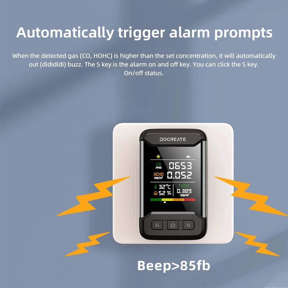 4IN1 CM51 Indoor Carbon Monoxide Formaldehyde HCHO TVOC Air Quality Monitor Portable Multi Function Temperature Humidity Measurement Real Time Alarm Adjustable Brightness Compact Design Home Office Air Safety System — view 4