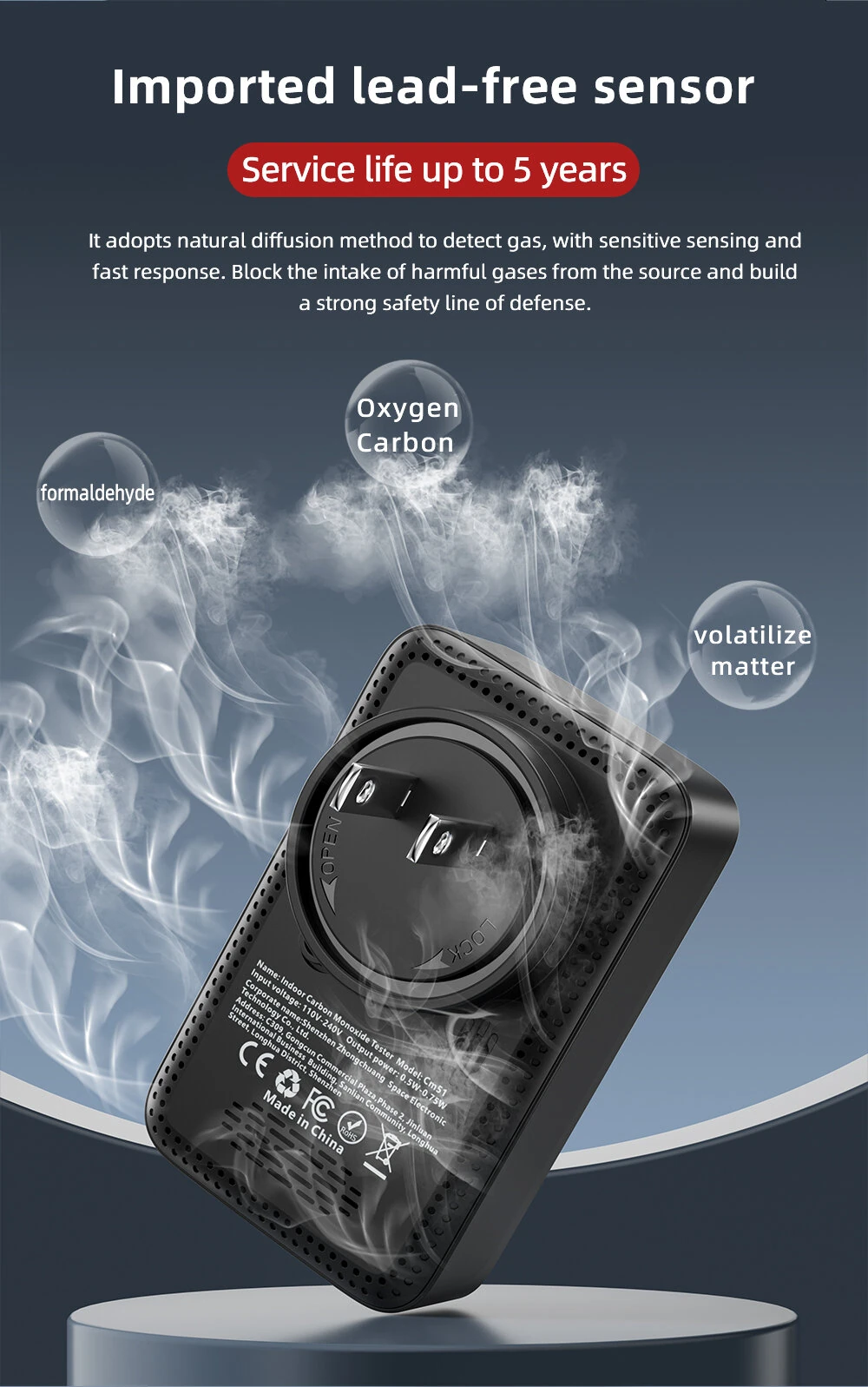 4IN1 CM51 Indoor Carbon Monoxide Formaldehyde HCHO TVOC Air Quality Monitor Portable Multi Function Temperature Humidity Measurement Real Time Alarm Adjustable Brightness Compact Design Home Office Air Safety System — view 7