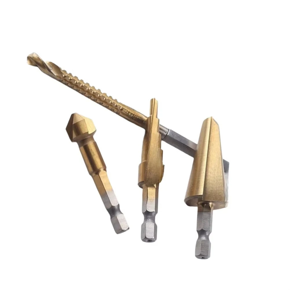 4PC Hex Shank Step Drill Bit Set HSS4241 Saw Drill Bit Countersink Tool Chamfer Cutter 4-12mm 8-20mm Power Tool Accessories — image 1