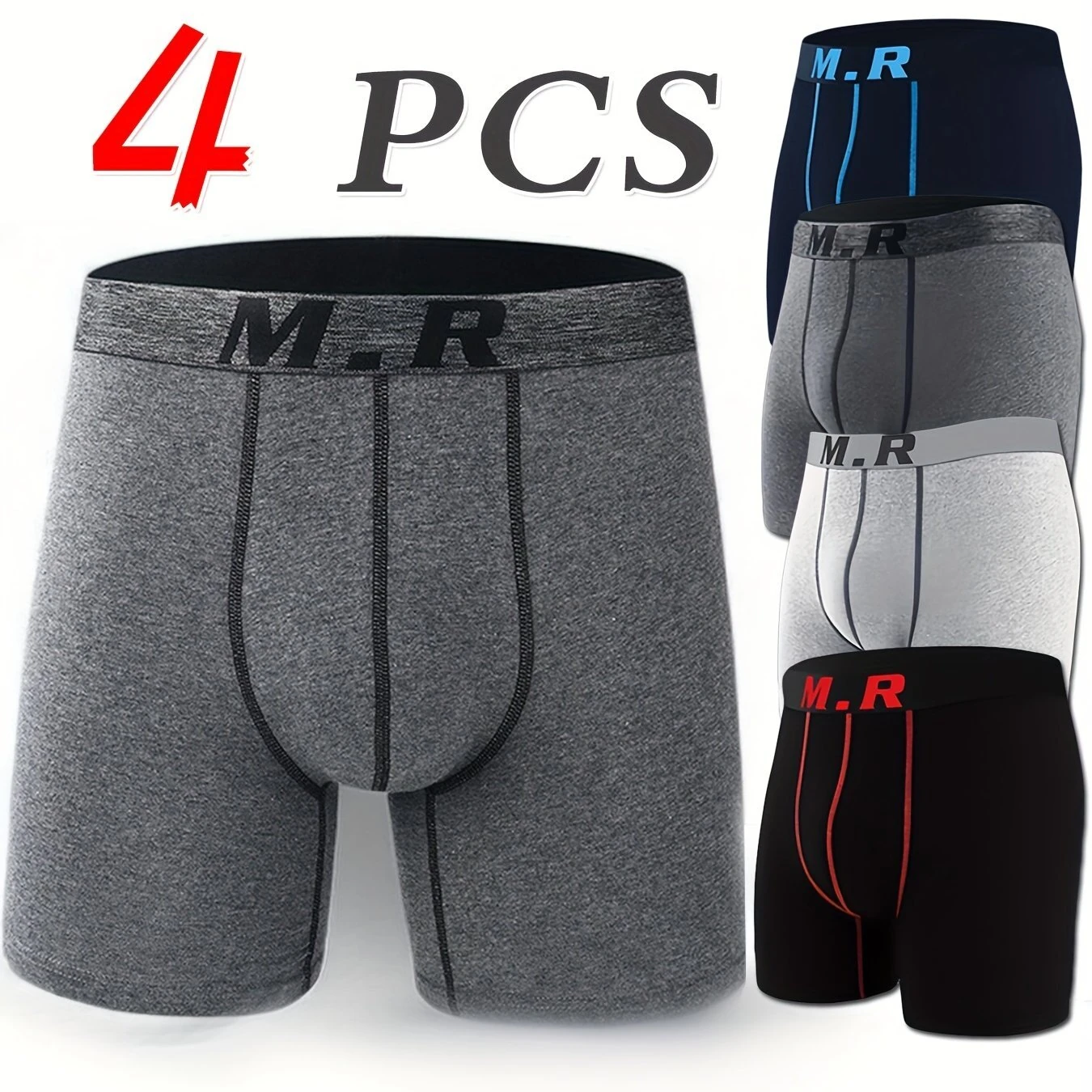 4pcs Cotton Men's Underwear Set Lengthened Anti-wear Comfortable Breathable Sports Boxer Briefs Underwear Set — image 1