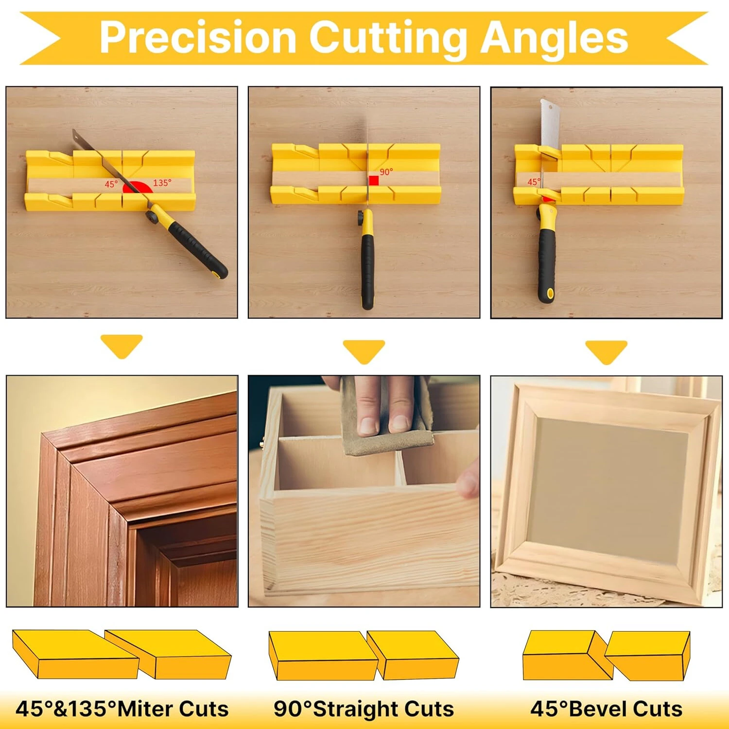4pcs Hand Saw Set Wood Cutting Kit Precision Miter Box 3 Replaceable High Carbon Steel Blades Hardwood Softwood MDF PVC Drywall Carpentry DIY Furniture Making — view 3