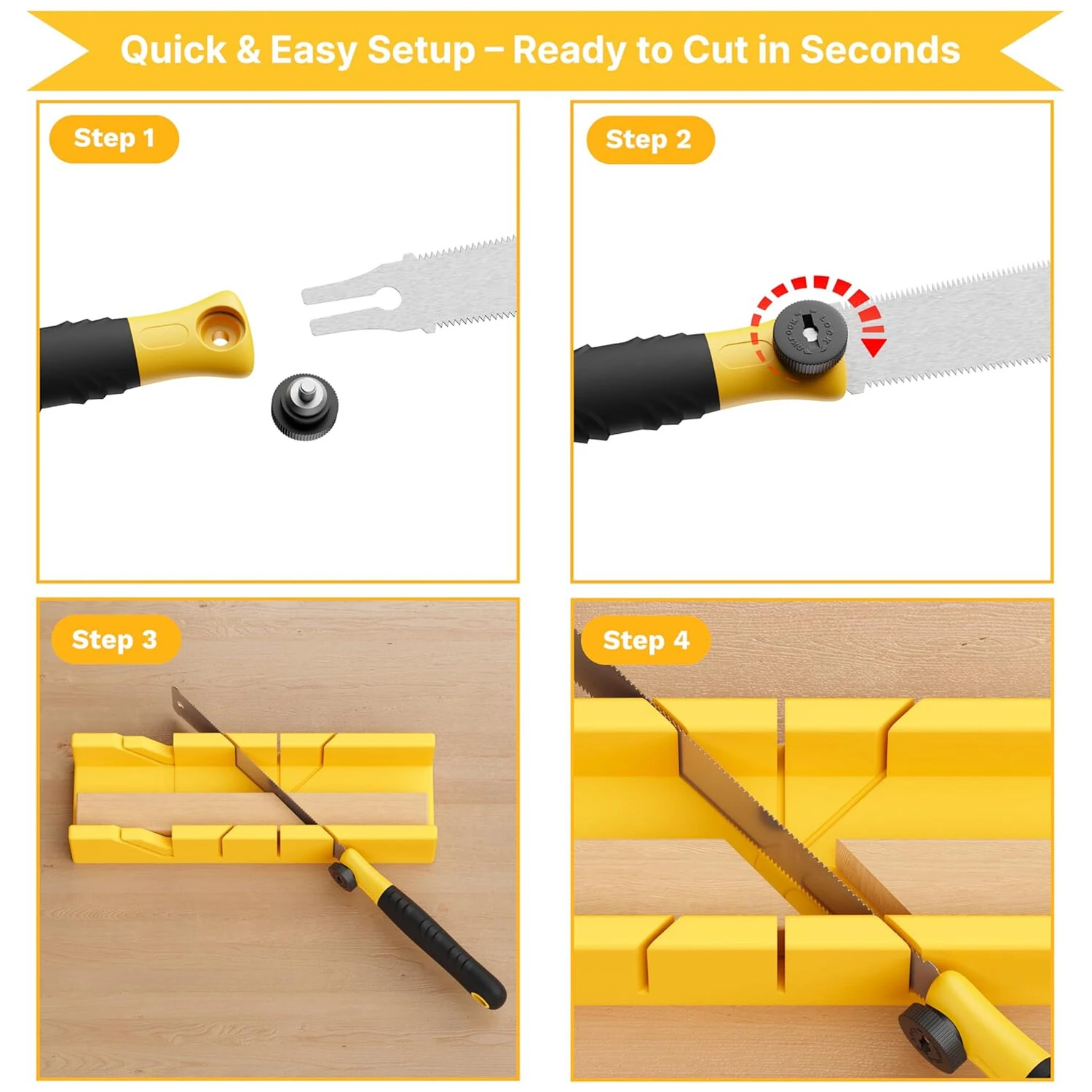 4pcs Hand Saw Set Wood Cutting Kit Precision Miter Box 3 Replaceable High Carbon Steel Blades Hardwood Softwood MDF PVC Drywall Carpentry DIY Furniture Making — view 6