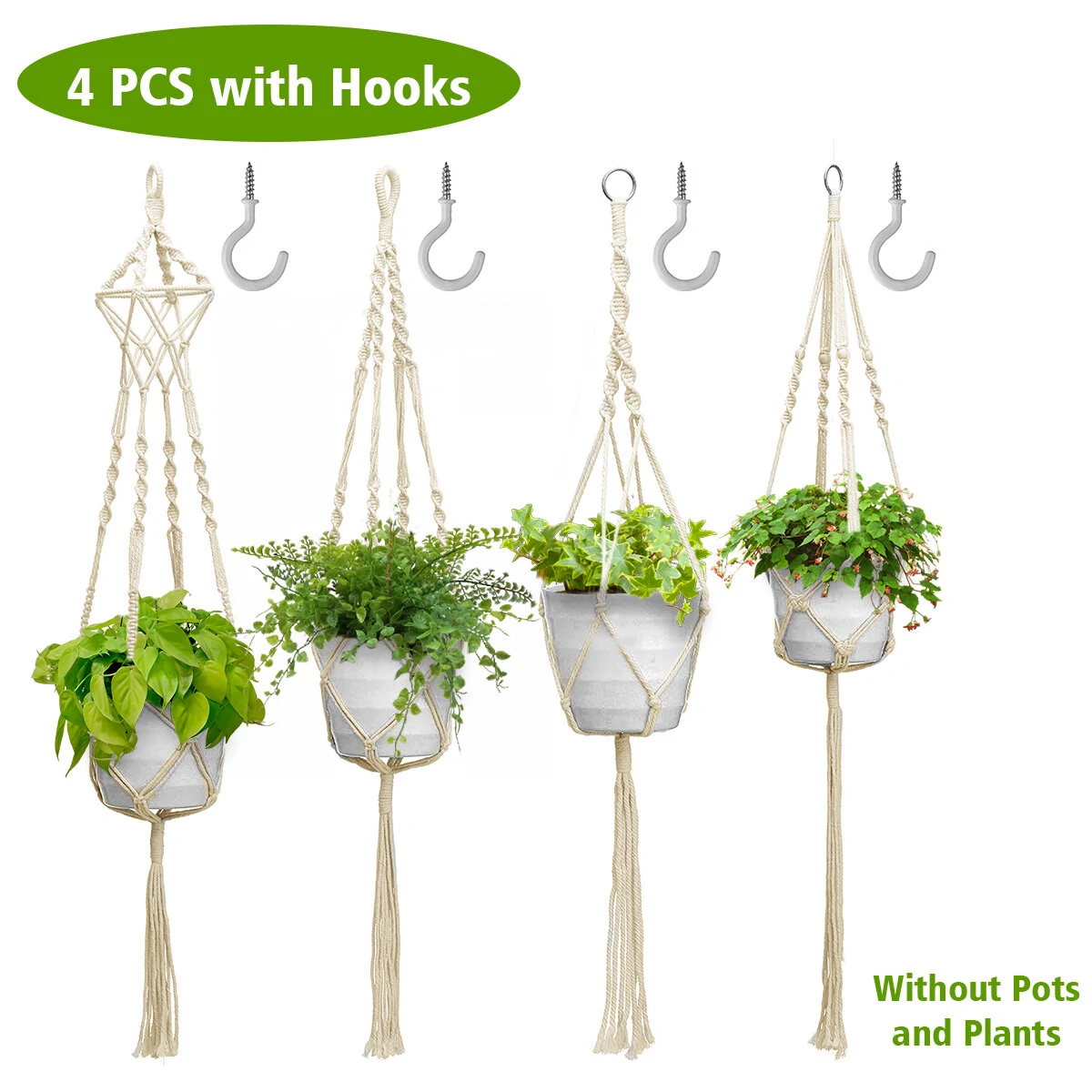 4Pcs Hand-woven Flower Pot Net Pocket Gardening Balcony Plant Lanyard  Holder — view 11